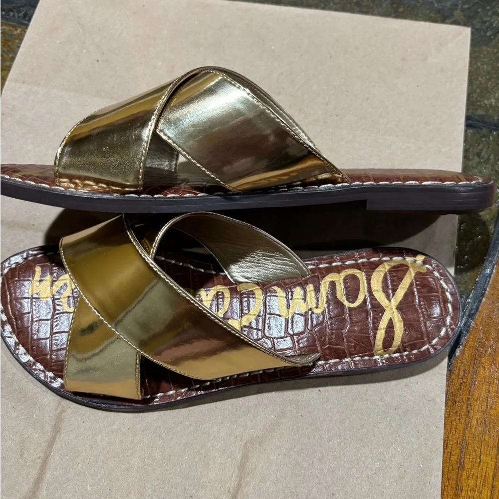 Sam Edelman Gold Slide Sandals - Picture 2 of 2